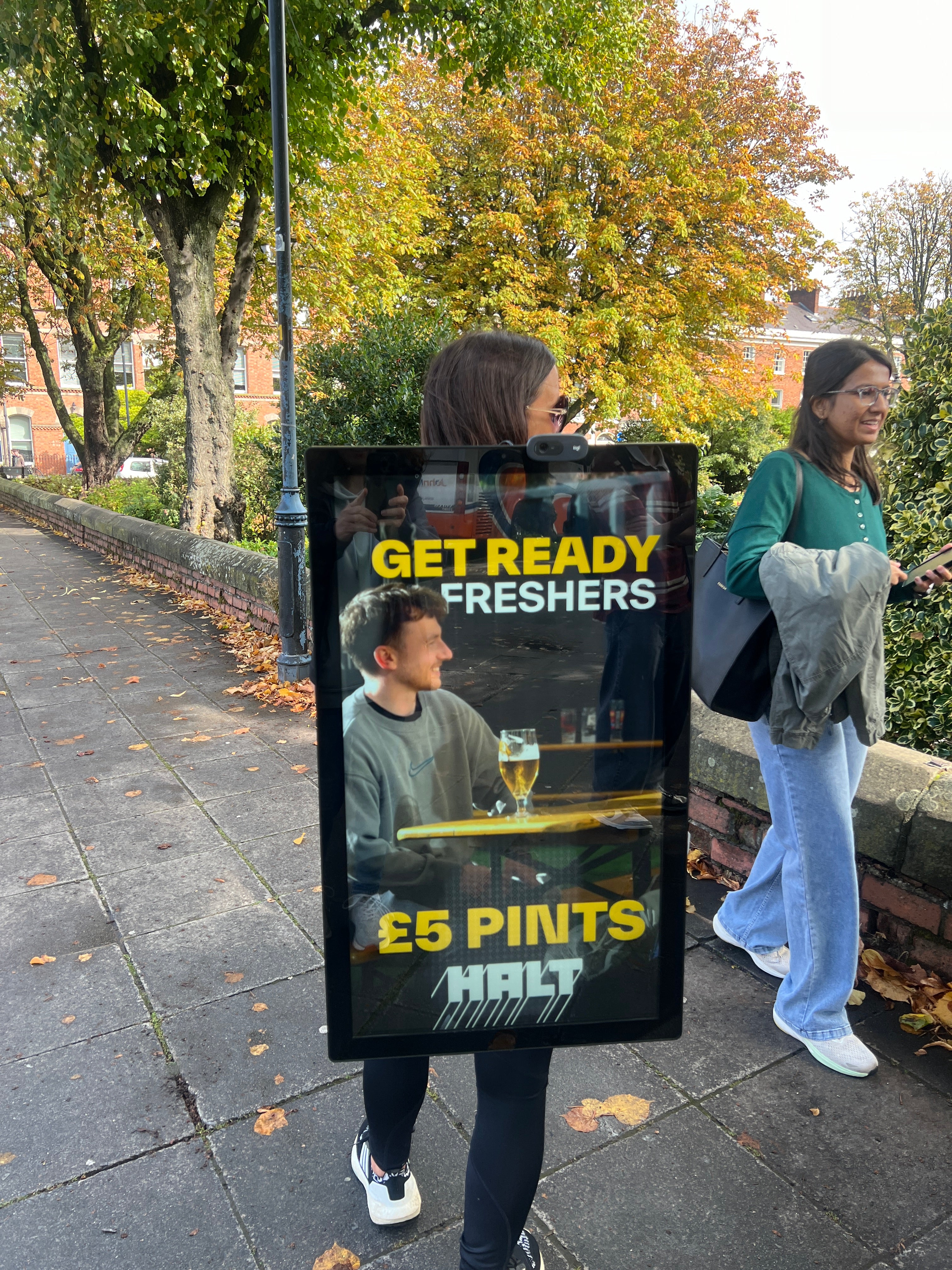 Advertise with our Digital Ad Walkers during Freshers Week in Belfast